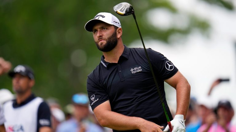 Jon Rahm, of Spain, watches his shot on the 15th hole during the first round of the U.S. Open golf tournament at The Country Club, Thursday, June 16, 2022, in Brookline, Mass. (Julio Cortez/AP)