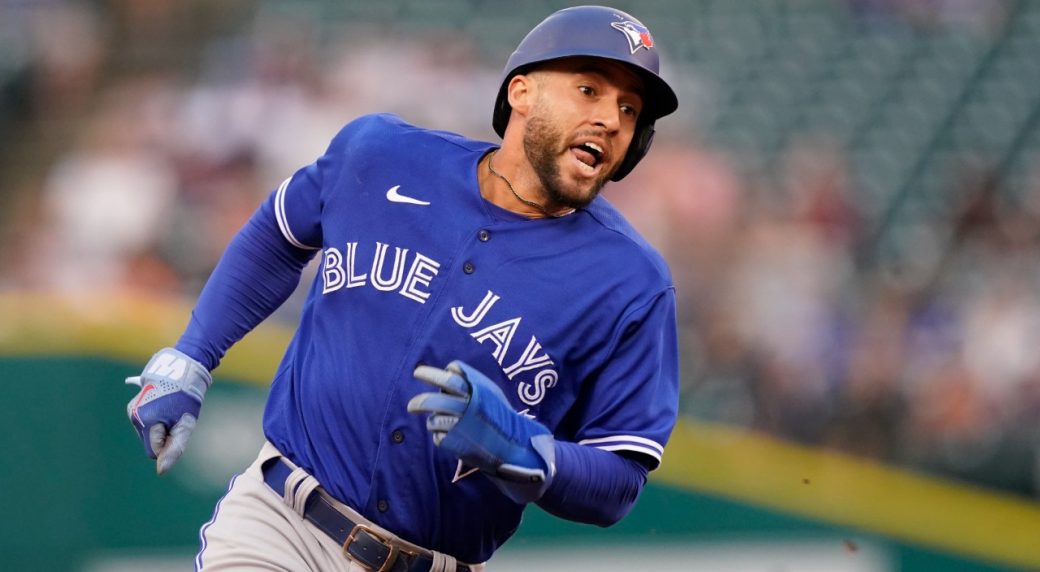 Toronto Blue Jays right fielder George Springer looks on from the