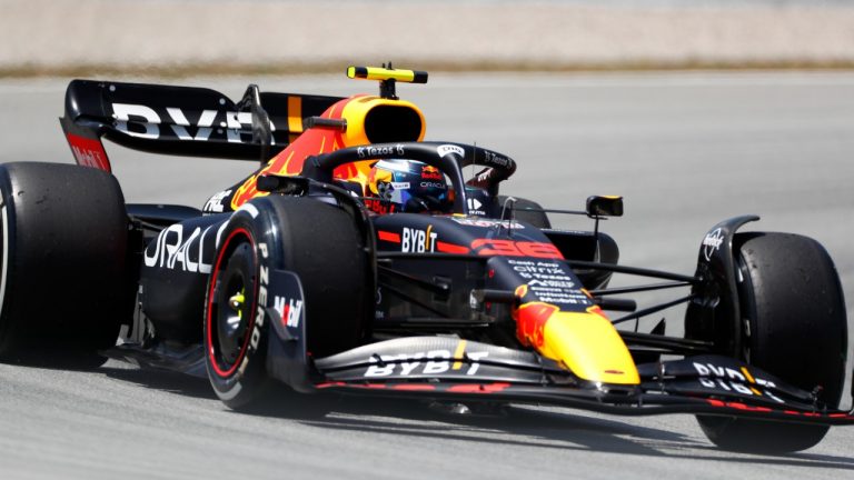 Red Bull driver Juri Vips of Estonia steers his car during practice session at the Barcelona Catalunya racetrack in Montmelo, Spain, Friday, May 20, 2022. (Joan Monfort/AP)