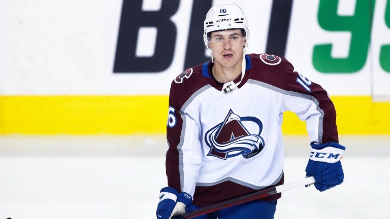 Colorado Avalanche forwarad Nicolas Aube-Kubel at a game against the Calgary Flames in Calgary, Alta. on Mar. 29, 2022. (Larry MacDougal/CP)