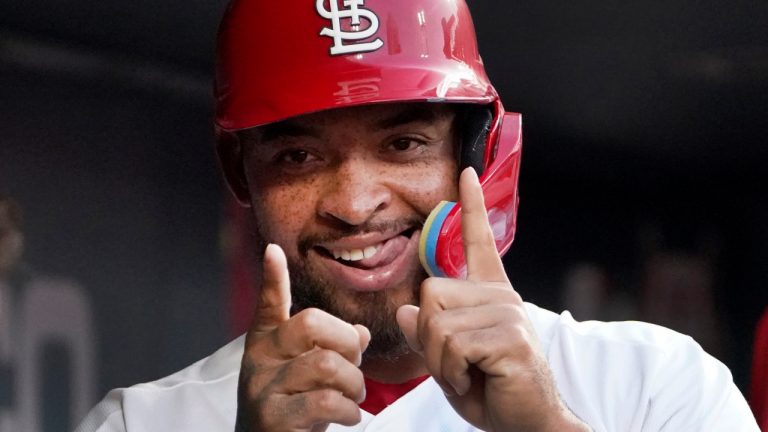 St. Louis Cardinals' Edmundo Sosa celebrates after scoring during the fifth inning of a baseball game against the Philadelphia Phillies Monday, July 11, 2022, in St. Louis. (Jeff Roberson/AP)