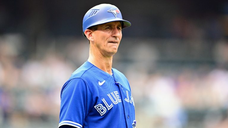 Toronto Blue Jays first base coach Mark Budzinski. (Steven Ryan/Getty Images)