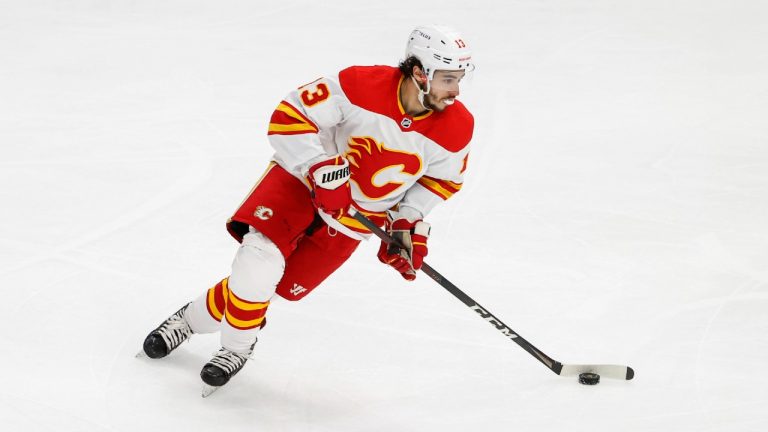 Former Calgary Flames left wing Johnny Gaudreau (13) has signed with the Columbus Blue Jackets. (Kamil Krzaczynski/AP)