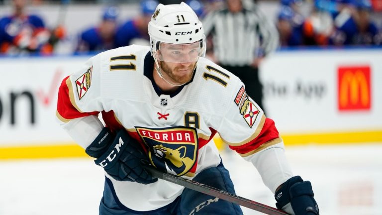 Florida Panthers' Jonathan Huberdeau (11) skates during the third period of an NHL hockey game against the New York Islanders Tuesday, April 19, 2022, in Elmont, N.Y. (Frank Franklin II/AP)