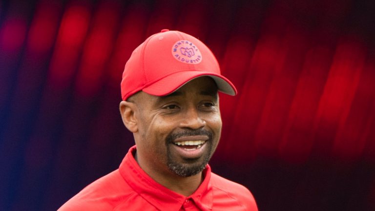 Montreal Alouettes head coach Khari Jones looks on prior to a CFL football game against the Ottawa Redblacks in Montreal, Monday, October 11, 2021. (Graham Hughes/THE CANADIAN PRESS)