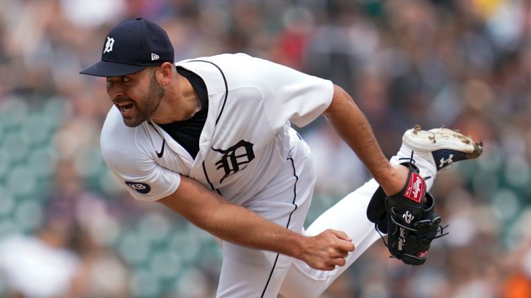 Detroit Tigers relief pitcher Michael Fulmer against the San Diego Padres in the ninth inning of a baseball game in Detroit. (Paul Sancya/AP)