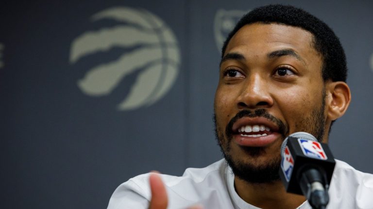 Toronto RaptorsÕ recently signed free agent Otto Porter Jr. speaks to journalists during a press conference at the Raptors practice facility in Toronto, Wed. July 6, 2022. (Cole Burston/THE CANADIAN PRESS)