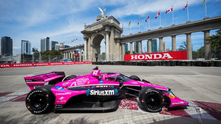 Simon Pagenaud, of France, drives during practice at the 2022 Honda Indy Toronto, in Toronto, Friday, July 15, 2022. (Mark Blinch/CP)