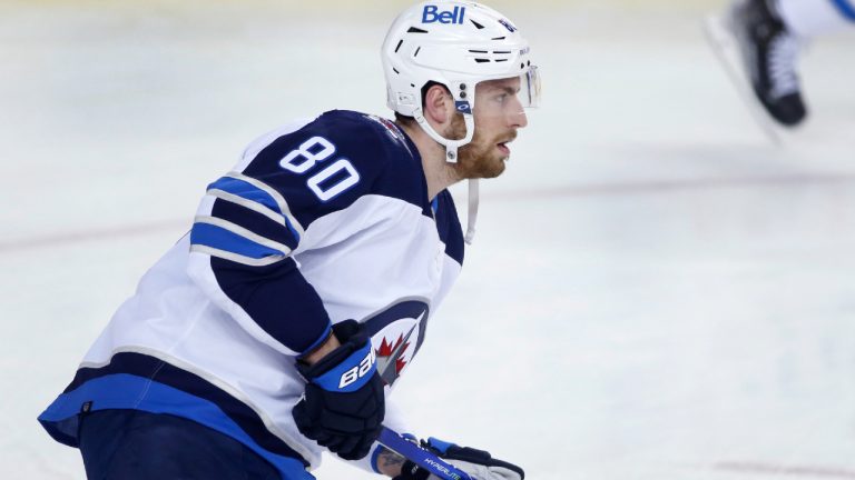 NHL profile photo on Winnipeg Jets player Pierre-Luc Dubois at a game against the Calgary Flames in Calgary, Alta. on Feb. 21, 2022. (Larry MacDougal/CP)