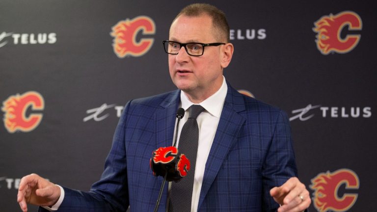 Calgary Flames General Manager Brad Treliving speaks at a press conference in Calgary on Friday, Nov. 29, 2019. (Larry MacDougal/CP)