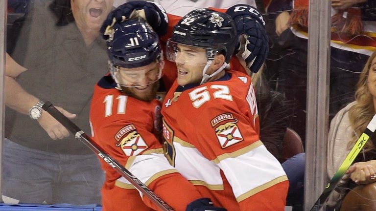 MacKenzie Weegar, right, and Jonathan Huberdeau will bring something different to their new team, the Calgary Flames. (Terry Renna/AP)