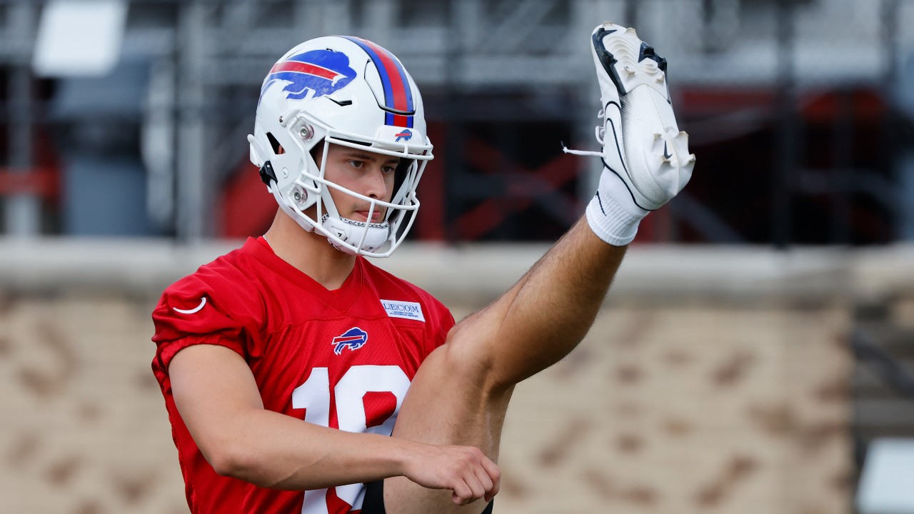 Buffalo Bills punter Matt Araiza warms up before a preseason NFL