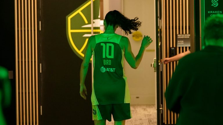 Seattle Storm guard Sue Bird walks toward the locker room after a WNBA basketball game against the Minnesota Lynx, Wednesday, Aug. 3, 2022, in Seattle. Bird is retiring at the end of the 2022 season. (Ted S. Warren/AP)