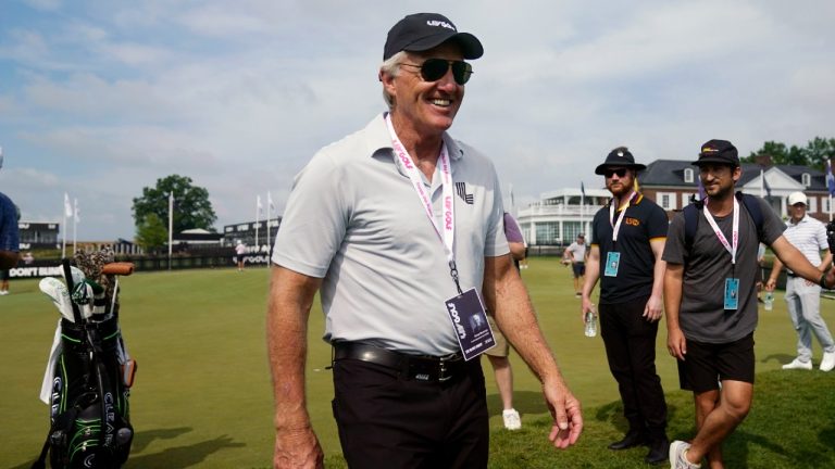 Greg Norman arrives for the pro-am of the Bedminster Invitational LIV Golf tournament in Bedminster, N.J., Thursday, July 28, 2022. (Seth WenigAP)