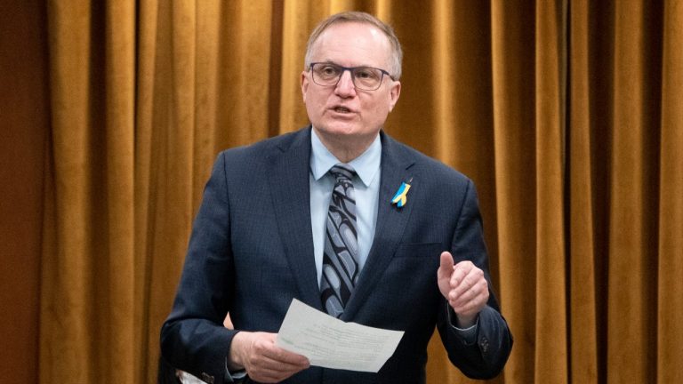 NDP MP for New Westminster-Burnaby Peter Julian rises during Question Period, Monday, May 2, 2022 in Ottawa. (Adrian Wyld/THE CANADIAN PRESS)