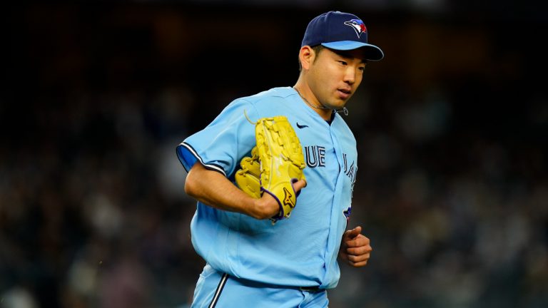 Toronto Blue Jays starting pitcher Yusei Kikuchi, of Japan, during the second inning of a baseball game against the New York Yankees Tuesday, May 10, 2022, in New York. (Frank Franklin II/AP)