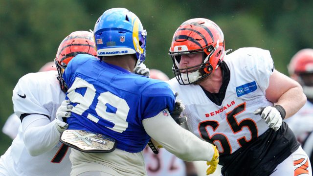 Aaron Donald swinging helmet at practice reminiscent of Myles