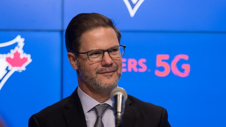 Executive Vice President of Baseball Operations & General Manager Ross Atkins speaks during a press conference for The Toronto Blue Jays, announcing a seven-year extension with starting pitcher Jose Berrios, at the Rogers Centre in Toronto on Thursday, November 18, 2021. THE CANADIAN PRESS/Tijana Martin