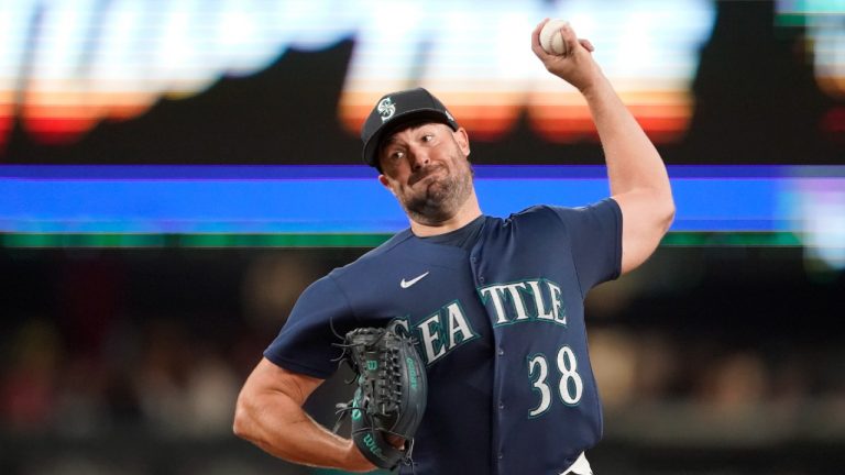 Seattle Mariners starting pitcher Robbie Ray throws against the Washington Nationals during the sixth inning of a baseball game, Tuesday, Aug. 23, 2022 in Seattle. (Ted S. Warren/AP)