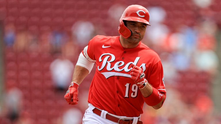 Cincinnati Reds' Joey Votto runs the bases after hitting a three-run home run during the third inning of a baseball game against the St. Louis Cardinals in Cincinnati, Sunday, July 24, 2022. (AP)