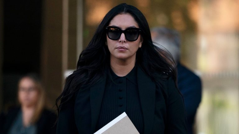 Vanessa Bryant, the widow of Kobe Bryant, leaves a federal courthouse in Los Angeles. (Jae C. Hong/AP)