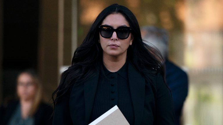 Vanessa Bryant, the widow of Kobe Bryant, leaves a federal courthouse in Los Angeles, Wednesday, Aug. 10, 2022. (Jae C. Hong/AP)