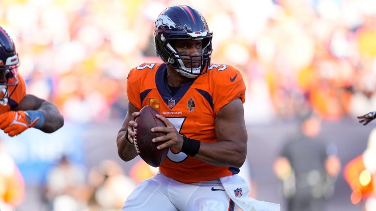 Denver Broncos quarterback Russell Wilson (3) looks to pass against the Houston Texans during the second half of an NFL football game, Sunday, Sept. 18, 2022, in Denver. (Jack Dempsey/AP)