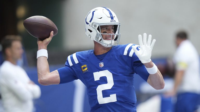 Indianapolis Colts quarterback Matt Ryan throws before an NFL football game against the Kansas City Chiefs, Sunday, Sept. 25, 2022, in Indianapolis. (AJ Mast/AP)