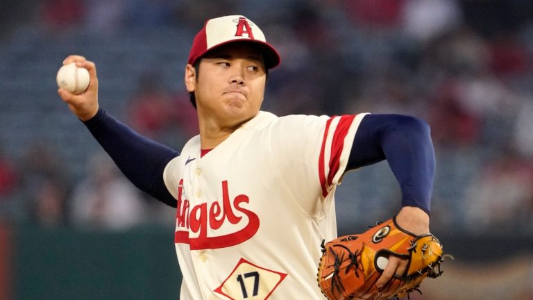 Los Angeles Angels starting pitcher Shohei Ohtani throws to the plate during the first inning of a baseball game against the Oakland Athletics Thursday, Sept. 29, 2022, in Anaheim, Calif. (Mark J. Terrill/AP Photo)