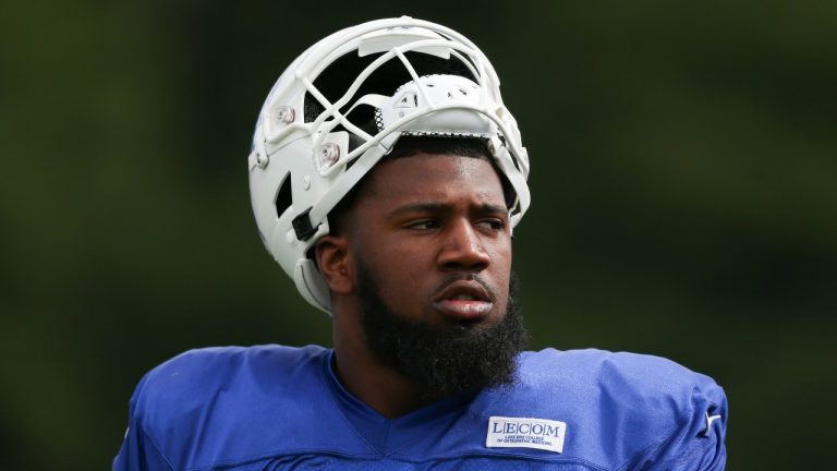 Buffalo Bills defensive tackle Ed Oliver (91) looks on during practice at the NFL football team's training camp in Pittsford, N.Y., Tuesday, Aug. 2, 2022. (Joshua Bessex/AP Photo)