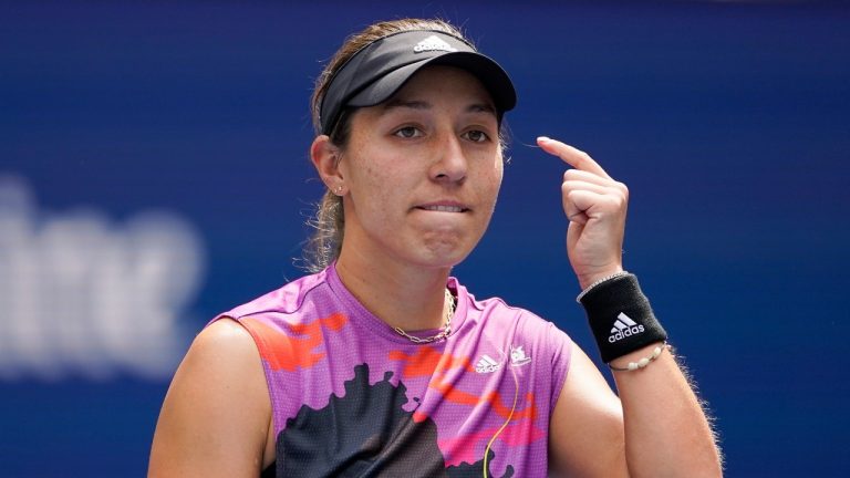 Jessica Pegula, of the United States, reacts after defeating Yuan Yue, of China, during the third round of the U.S. Open tennis championships, Saturday, Sept. 3, 2022, in New York. (Eduardo Munoz Alvarez/AP Photo)