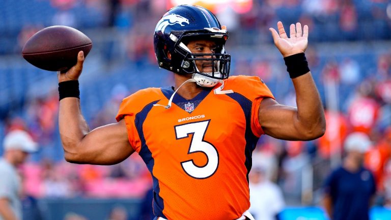 Denver Broncos quarterback Russell Wilson (3) warms up prior to an NFL preseason football game against the Minnesota Vikings, Saturday, Aug. 27, 2022, in Denver. (Jack Dempsey/AP)