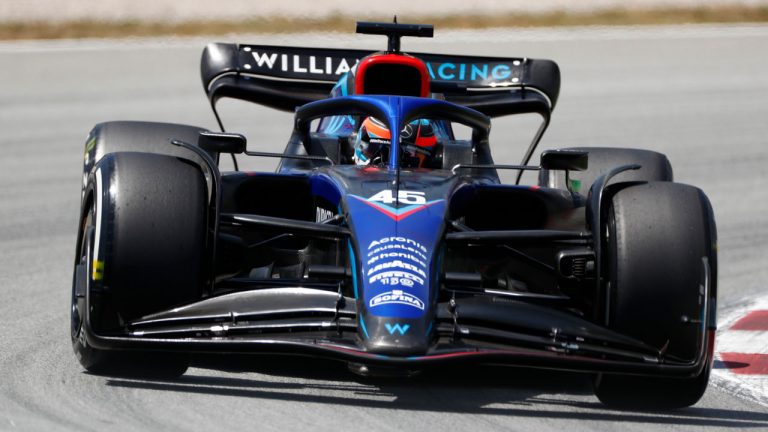 Williams driver Nyck De Vries of the Netherlands steers his car during a practice session. (Joan Monfort/AP)