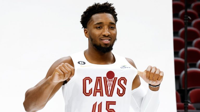 Cleveland Cavaliers guard Donovan Mitchell poses for a portrait during the NBA basketball team's media day, Monday, Sept. 26, 2022, in Cleveland. (Ron Schwane/AP)