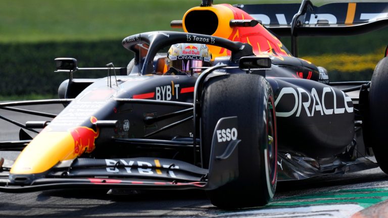 Red Bull driver Max Verstappen of the Netherlands steers his car during the first free practice at the Monza racetrack, in Monza, Italy, Friday, Sept. 9, 2022. The Formula one race will be held on Sunday. (Antonio Calanni/AP) 