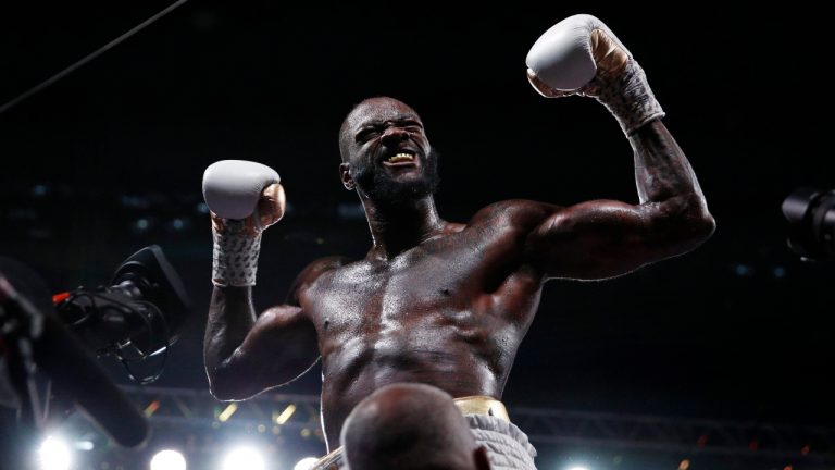 Deontay Wilder celebrates after defeating Luis Ortiz in the WBC heavyweight title boxing match Saturday, Nov. 23, 2019, in Las Vegas. (John Locher/AP)