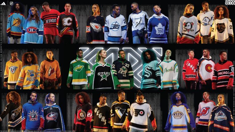 A collage of all 32 Retro Reverse uniforms that will be worn throughout the 2022-23 NHL season. (NHL/adidas)