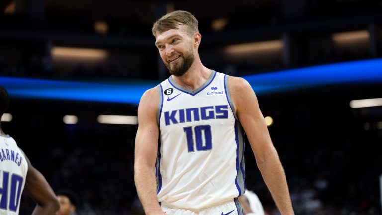 Sacramento Kings' Domantas Sabonis (10) in the first quarter of an NBA preseason basketball game in Sacramento. (Jose Luis Villegas/AP)