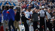 Lions defensive back Smith carted off the field vs. Patriots