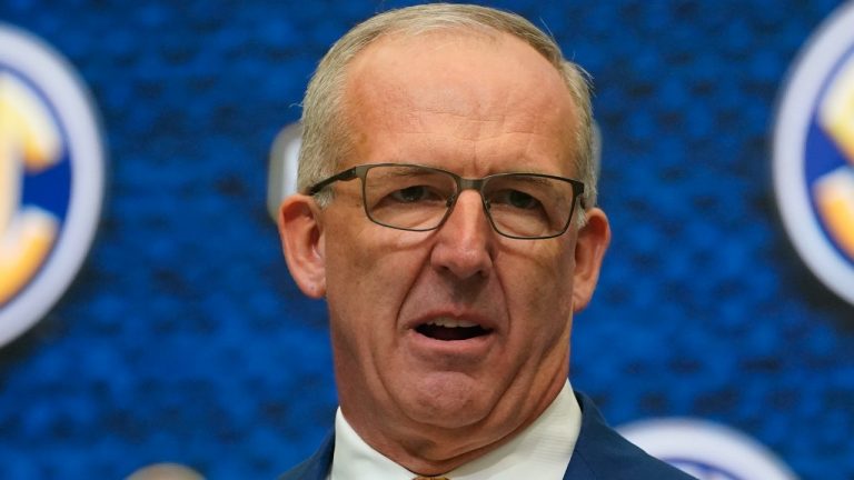 Southeastern Conference commissioner Greg Sankey speaks during SEC Media Days, Monday, July 18, 2022, in Atlanta. (AP Photo/John Bazemore)