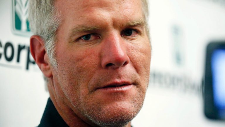 Former NFL quarterback Brett Favre speaks with reporters prior to his induction to the Mississippi Hall of Fame in Jackson, Miss., Saturday, Aug. 1, 2015. (Rogelio V. Solis/AP)