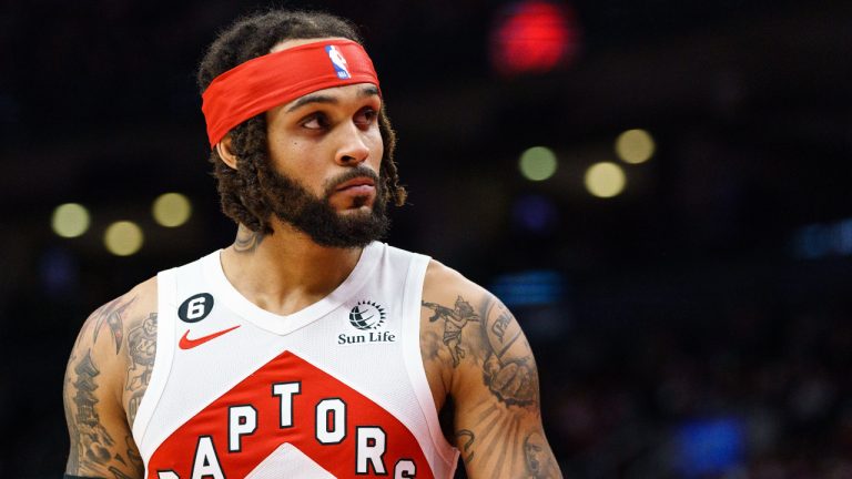 Toronto Raptors guard Gary Trent Jr. (33) is seen during the second quarter of an NBA preseason game in Toronto on Sunday, Oct. 9, 2022. (Alex Lupul/CP)