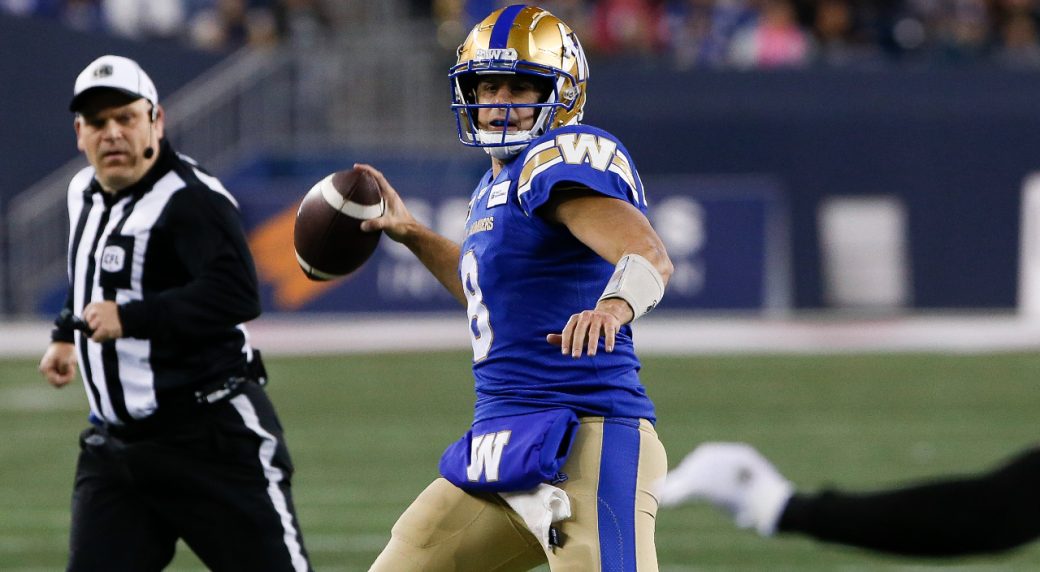 Blue Bombers QB Zach Collaros exits game vs. Elks with injury