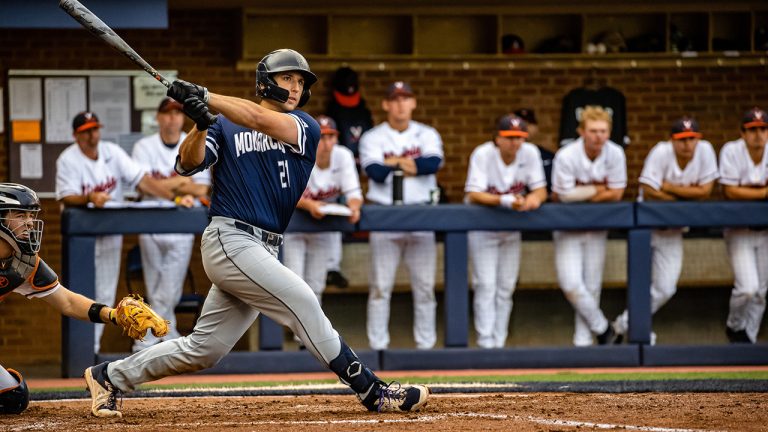 Old Dominion infielder Matt Coutney in an at-bat for the Monarchs. Coutney was named the 2022 Canadian Baseball Network College Player of the Year. (Photo courtesy Old Dominion athletics)