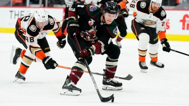 Arizona Coyotes defenceman Jakob Chychrun (6) is now healthy and ready to showcase himself to potential trade suitors. (Rick Scuteri/AP)