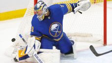 Sabres goaltender Eric Comrie exits game against Senators