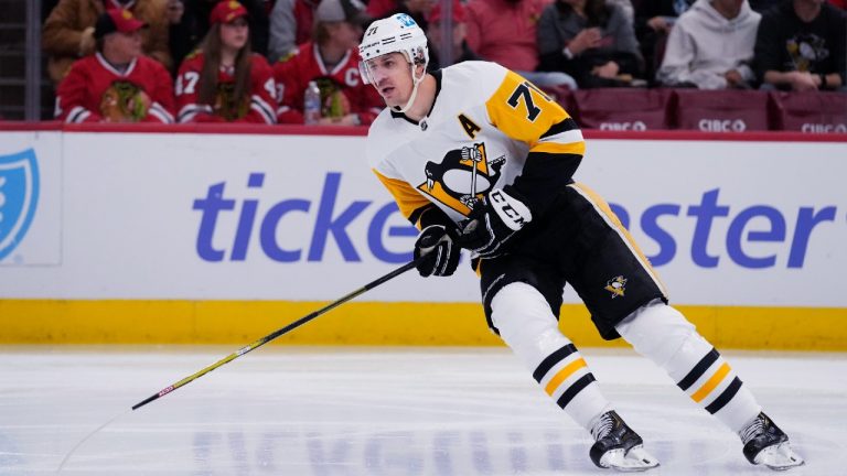 Pittsburgh Penguins center Evgeni Malkin skates during the first period of an NHL hockey game against the Chicago Blackhawks in Chicago, Sunday, Nov. 20, 2022. (Nam Y. Huh/AP)