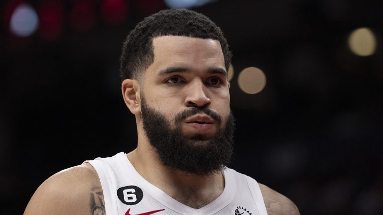 Toronto Raptors’ Fred VanVleet reacts during NBA basketball action against the Cleveland Cavaliers in Toronto, Monday, Nov. 28, 2022. (Chris Young/CP)