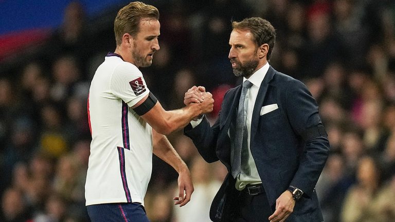 Gareth Southgate and England will need Harry Kane firing on all cylinders in Qatar.  (Kirsty Wigglesworth/AP)