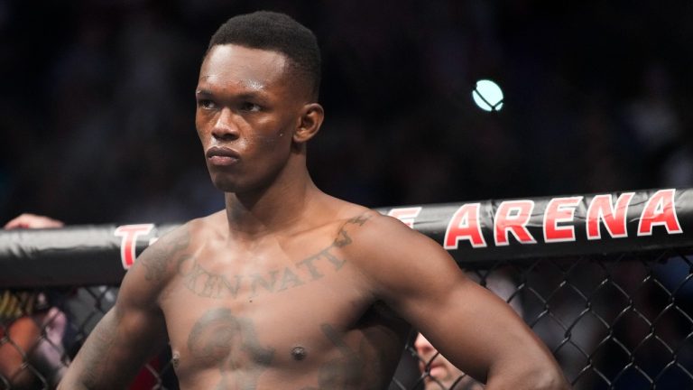 Israel Adesanya prepares to fight Jared Cannonier in a middleweight title bout during the UFC 276 mixed martial arts event Saturday, July 2, 2022, in Las Vegas. Adesanya has lost twice before to Alex Pereira, only in their old careers as kickboxers. Adesanya has since become one of UFC's best fighters and puts his middleweight title on the line against Pereira in the main event of UFC 281 Saturday, Nov. 12 at Madison Square Garden. (John Locher/AP Photo)